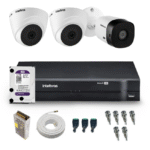 Kit 1 Câmera Bullet VHD 1130 B e 2 Câmeras Dome 720p VHD 1120 D + DVR Gravador de Vídeo MHDX 1104-C com 4 canais + HD 1TB Purple + Acessórios