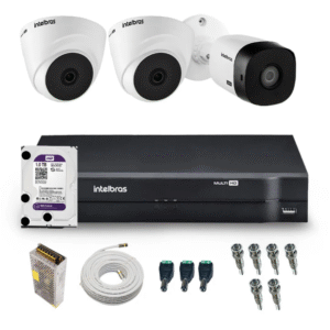 Kit 1 Câmera Bullet VHD 1130 B e 2 Câmeras Dome 720p VHD 1120 D + DVR Gravador de Vídeo MHDX 1104-C com 4 canais + HD 1TB Purple + Acessórios