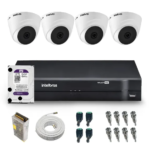 Kit 4 câmeras Dome 720p VHD 1120 D + DVR Gravador de Vídeo MHDX 1104-C com 4 canais + HD 1TB Purple + Acessórios