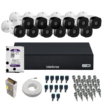 Kit 12 Câmeras Bullet 720p VHD 1120 B + DVR Gravador de Vídeo MHDX 1116-C com 16 canais + HD 1TB Purple + Acessórios